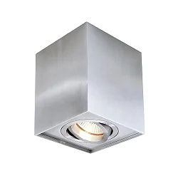 Deckenaufbau-Strahler BENGALA, IP20, eckig, 9.6cm, GU10 max. 50W, drehbar / schwenkbar, Aluminium, Silber gebürstet