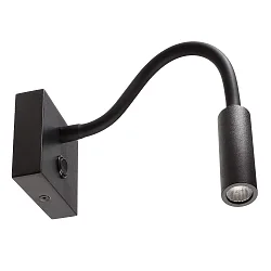 LED Wandleuchte BRAHE I, eckige Wandplatte mit Flexarm-Spot und Schalter, 3.3W 3000K 165lm 1373cd 25°, verkehrsschwarz
