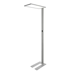 LED Stehleuchte OFFICE ONE TRANSPARENT, UGR<19, Up/Down, 55W 4000K 6200lm 150°/150°, mit Touch-Dimmer, Silber / Transparent