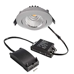 LED Sanierungs-Downlight DIONE IP20 DTW, Ø 8.2cm, 8.5W 1800-3000K 480lm 36°, CRi >95, schwenkbar 30°, Quick-Terminal, Silber