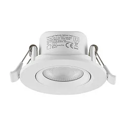 LED Einbaustrahler SURTUR TILT 68 DTW, IP44 IK06, Ø 8.5cm, 6W 1800-2700K 430lm 40°, CRi>90, Dim-To-Warm, schwenkbar, weiß