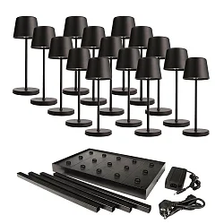LED-Akku-Tischleuchte CANIS MINI GASTRO, 15 Leuchten, IP65 IK04, 3.7V, 2.3W 2200/3000K, mit Ladestation & Netzteil, schwarz