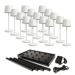 LED-Akku-Tischleuchte CANIS MINI GASTRO, 15 Leuchten, IP65 IK04, 3.7V, 2.3W 2200/3000K, mit Ladestation & Netzteil, weiß