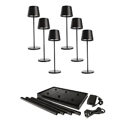 LED-Akku-Tischleuchte CANIS GASTRO M-Set, 6 Leuchten, IP65 IK04, 3.7V, 3.5W 2200/3000K, mit Ladestation & Netzteil, schwarz