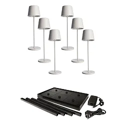 LED-Akku-Tischleuchte CANIS GASTRO M-Set, 6 Leuchten, IP65 IK04, 3.7V, 3.5W 2200/3000K, mit Ladestation & Netzteil, weiß