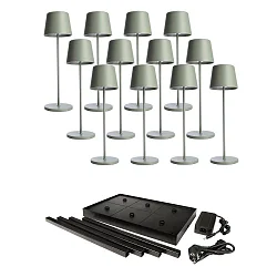 battery table lamp CANIS GASTRO L with touch dimmer, with charger, 12 pcs. IP65, mat, greygreen dimmable