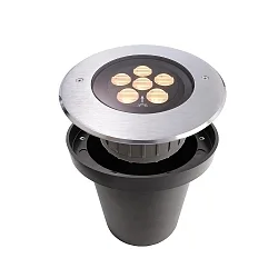 Outdoor LED NV-Boden-Einbaustrahler CANUM, IP67 IK10, Ø 17.3cm, 24V DC (exkl. BG), 14W 3000K 800lm 35/45°, 2-Pol, Edelstahl