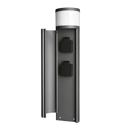 Outdoor Steckdosen-Turm ARAWAN, IP44, 2-fach, 100-240V AC, Alu-Druckguss, schaltbar, mit LED Beleuchtung, 4.8W 3000K 150lm