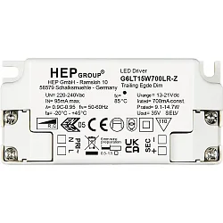 LED Netzgerät HEP DIM CC G6LT15W350LR-Z (CC, DC), stromkonstant, dimmbar, IP20
