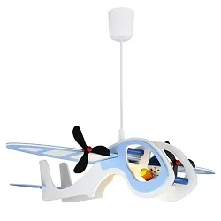 Pendelleuchte FLUGZEUG MIT JOE, Kinderzimmerleuchte, 1x E27, weiß / hellblau