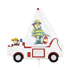 Wandleuchte FEUERWEHRAUTO MIT FRED, Kinderzimmerleuchte, 1x E14, rot / weiß
