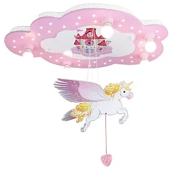 Kinderzimmer-Deckenleuchte SCHLOSS UND EINHORN Bildwolke, 5x E14, rosa