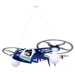 Pendelleuchte POLIZEI HELIKOPTER MIT JOE, Kinderzimmerleuchte, 2x E27, dunkelblau / silber