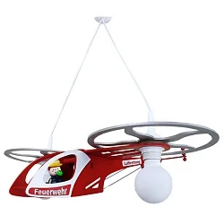 Pendelleuchte FEUERWEHR HELIKOPTER MIT FRED, Kinderzimmerleuchte, 2x E27, rot / silber