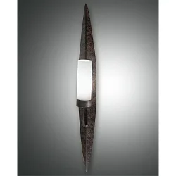 Wandleuchte VANITY, E14, Metall in dunkler Rostoptik /  Glas weiß, Höhe 70cm