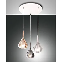 Pendelleuchte LILA, 3-flammig, Rondell, 3x E27, Metall / Borosilikatglas, Amber, Rauchglas, transparent