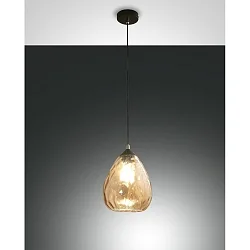 Pendelleuchte GISELLA, E27 max. 60W, Metall / geblasenes Glas, Amber, Ø 20cm