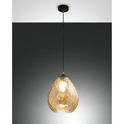 Pendelleuchte GISELLA, E27 max. 60W, Metall /  geblasenes Glas, Amber, Ø 26cm