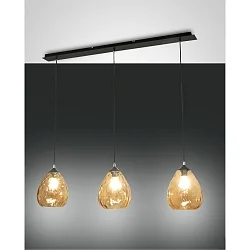Pendelleuchte GISELLA, 3-flammig, 3x E27 max. 60W, Metall /  geblasenes Glas, Amber