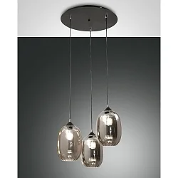 Pendelleuchte INFINITY, 3-flammig, 3x E27 max. 60W, Metall / geblasenes Glas, grau transparent
