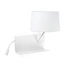Wandleuchte HANDY E27, IP20, mit rechtem LED-Leser, weiß matt