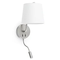 Wandleuchte BERNI E27, IP20 mit LED-Lesearm 3W, 3000K, 200lm, nickel satiniert