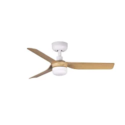 Ceiling fan MINI PUNT S with remote control IP20, white matt, maple dimmable