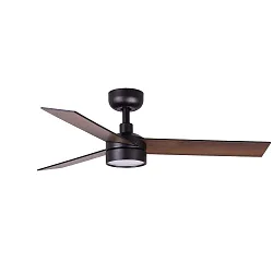 Ceiling fan RUDDER S with remote control IP20, black matt, walnut