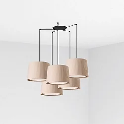 pendant luminaire SAMBA 5 flames E27 IP20, beige, black matt 