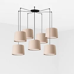 pendant luminaire SAMBA 7 flames E27 IP20, beige, black matt 