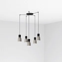pendant luminaire KOMBO 5 flames E27 IP20, grey, black matt 
