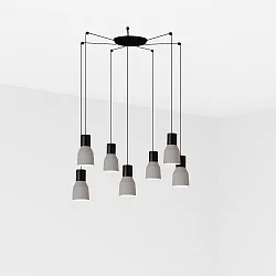pendant luminaire KOMBO 7 flames E27 IP20, grey, black matt 
