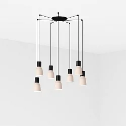 pendant luminaire KOMBO 7 flames E27 IP20, beige, black matt 