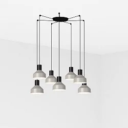 pendant luminaire KOMBO 7 flames E27 IP20, grey, black matt 