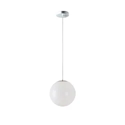 LED Kugelpendelleuchte, Ø40cm, 355°, 52W, IK06, IP40, DALI dimmbar, PMMA glänzend weiß, 3000K, 7000lm, Baldachin weiß