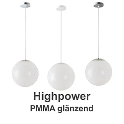 LED Kugelpendelleuchte, Ø40cm, 355°, 52W, IK06, IP40, schaltbar, PMMA glänzend  weiß, 4000K, 7400lm, Baldachin chrom