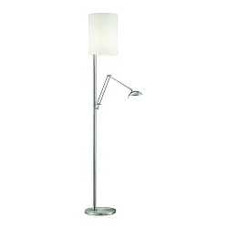 LED Stehleuchte 952, Uplight + Leselicht, 31.5W 2700K, CRi >90, separat dimmbar, Nickel matt / Schirm Chintz weiß