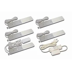 5er Set  LED Unterbauleuchte S-PAD F, inkl. Steckertrafo + Touch-Dimmer + Verteiler, LED 24-Stecker, 5x 3W 4000K, alu eloxiert