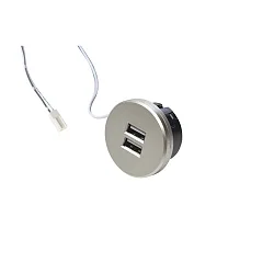 USB Doppelsteckdose 24Vdc, sek. 5V, 1x2.1A / 2x1.05A, max. 15W, Edelstahloptik, inkl. Adapterring