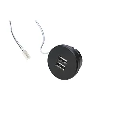 USB Doppelsteckdose 24Vdc, sek. 5V, 1x2.1A / 2x1.05A, max. 15W, Edelstahloptik, inkl. Adapterring, schwarz