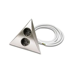 Möbel-Doppelsteckdose LUXOR 2 ST zur Aufbau-Eckmontage, 220-240V AC, 2 Schuko-Steckdosen, Edelstahl-Optik