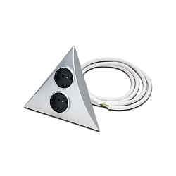 Möbel-Doppelsteckdose LUXOR 2 ST zur Aufbau-Eckmontage, 220-240V AC, 2 Schuko-Steckdosen, Chrom matt