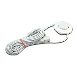 Surface mount switch SEH for furniture, Ø 7.5cm, IP20, 220-240V, max. 2.5A, with 200cm Euro plug + 200cm coupling, white