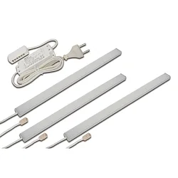 3er Set Unterbauleuchte LED ADD-ON MINI + LED Trafo LED-24 / 15W, 4.3W 3000K 280lm 110°, Alu eloxiert