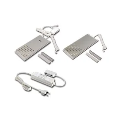 2pc. set of LED L-Pad 7.5W 3000K, with IR-dimmer + LED transformer 24/15W/30W, inox look