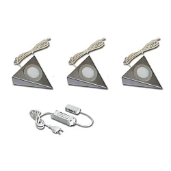 3er Set LED Dreieck-Unterbauleuchte UL 2-LED F + Trafo LED-24 / 15W, Edelstahl, 3W 3000K
