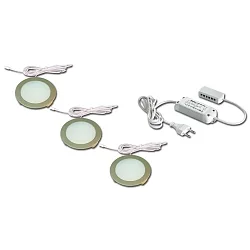 3pc. set of LED panel luminaire FR 68-LED, round, incl. transformer LED 24 / 15W, 4W 3000K 270lm 110°, inox look