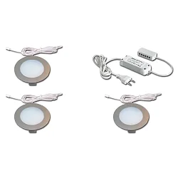 3er Set LED Einbau-Flächenleuchte FR 78-LED, IP44, LED-24 Anschluss, CRi>90, 4W 3000K, Edelstahloptik