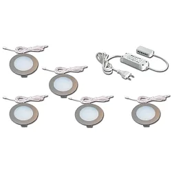 5er Set LED Einbau-Flächenleuchte FR 78-LED, IP44, LED-24 Anschluss, CRi>90, 4W 3000K, Edelstahloptik