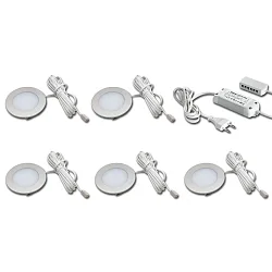 5er Set FR 55-LED 3W 4000K, Edelstahloptik + LED Trafo LED-24 / 30W